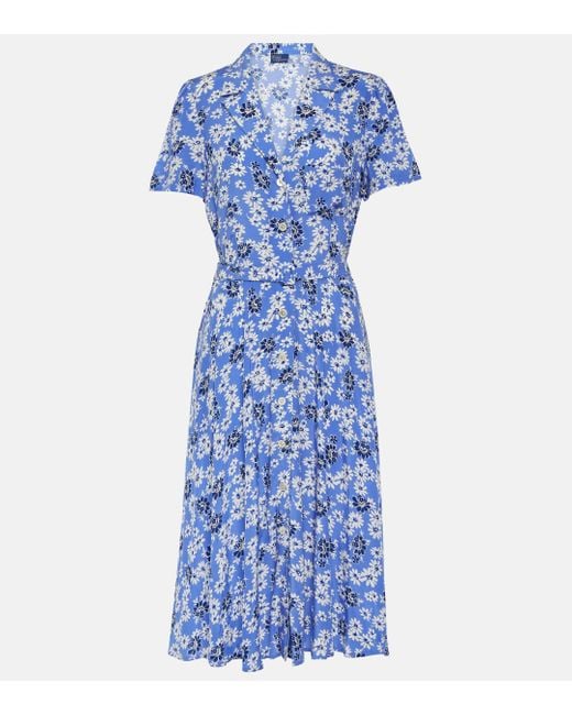 Polo Ralph Lauren Blue Floral Crepe Midi Dress