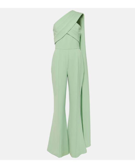 Combi-pantalon asymetrique en crepe Elie Saab en coloris Green