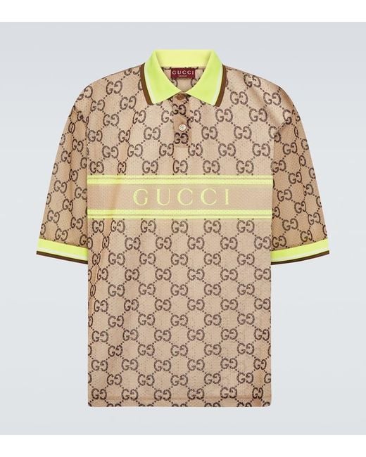 Gucci Natural GG Printed Mesh Polo Shirt for men