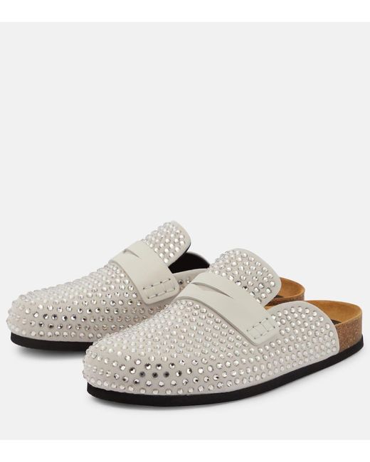 J.W. Anderson White Crystal-Embellished Suede Slippers