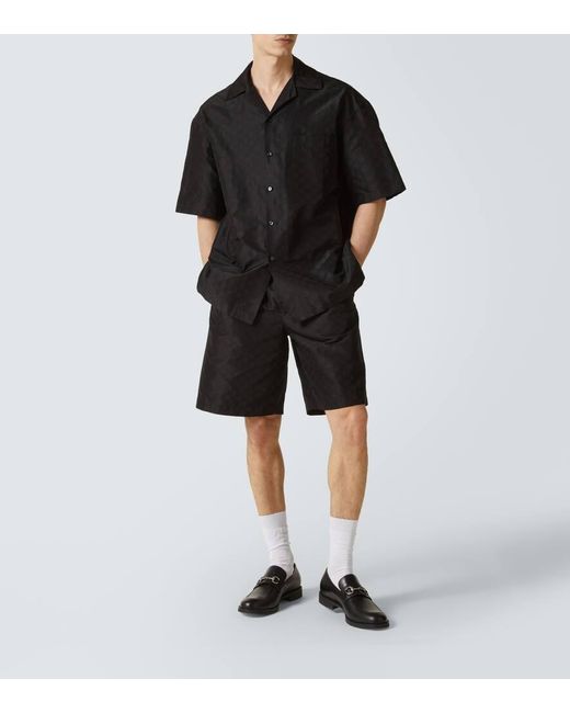 Shorts De Faya De Algodon Y Seda Con Gg Gucci de hombre de color Black