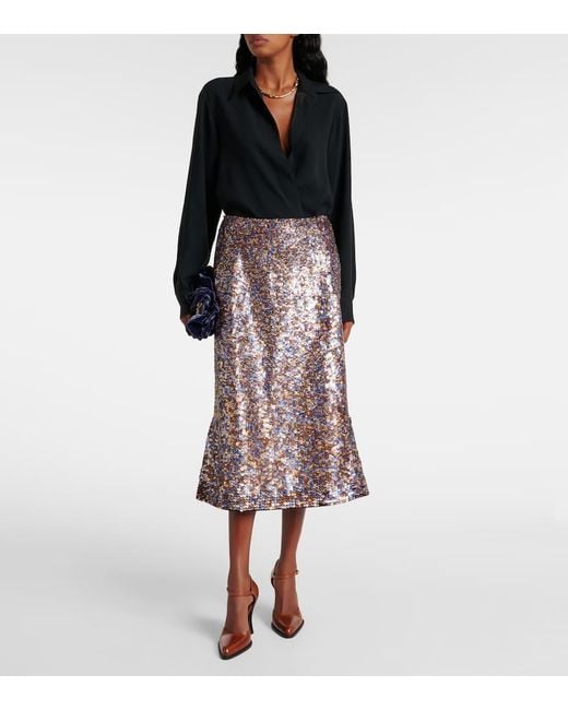 Falda Midi De Mezcla De Lana Con Lentejuelas Dries Van Noten de color Multicolor