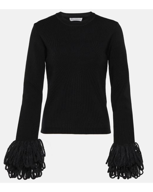 J.W. Anderson Black Fringed Wool-blend Sweaters