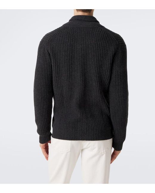 Allude Black Ribbed-Knit Wool And Cashmere Cardigan for men