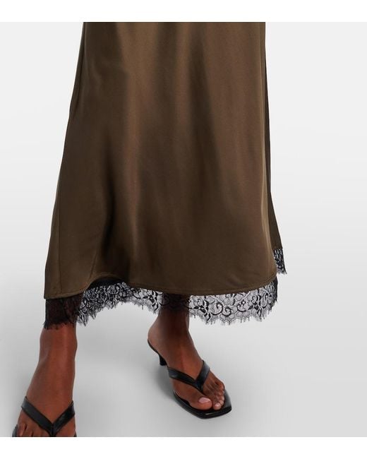 Rixo Brown Annina Lace-Trimmed Satin Midi Dress