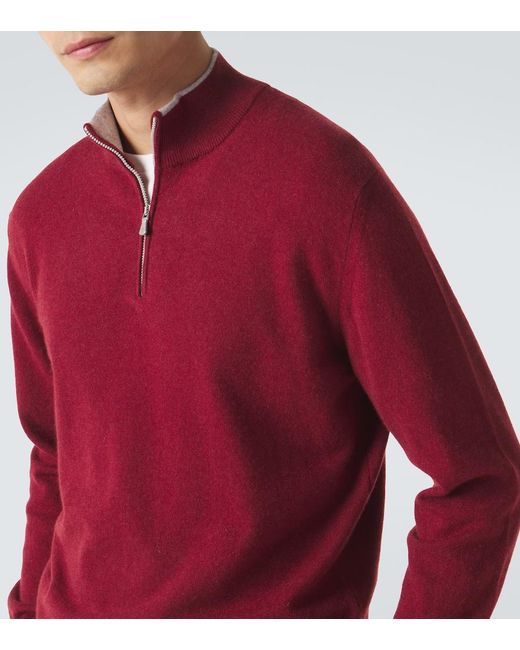 Eleventy Red Cashmere Half-Zip Sweater for men