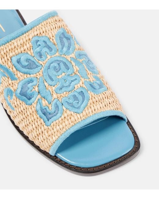 Etro Blue Leather Espadrille Slides