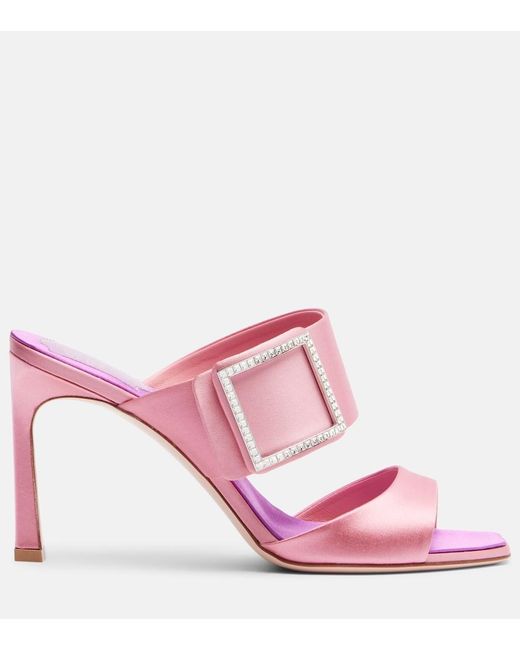 Roger Vivier Pink Trompette 85 Embellished Satin Mules