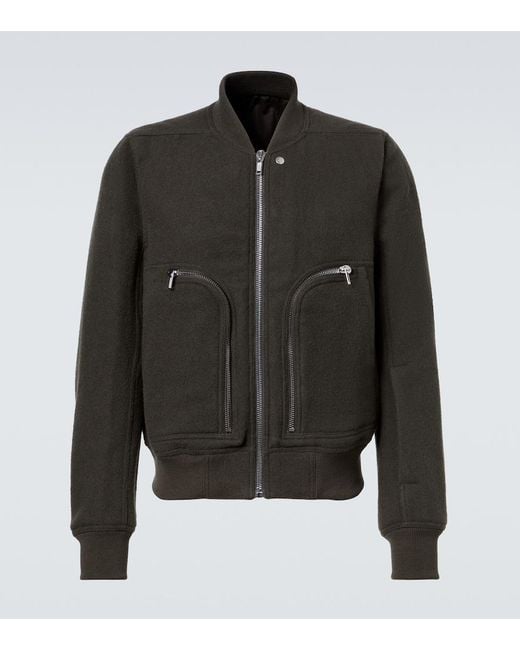 Rick Owens Black Virgin Wool Bomber Jacket for men