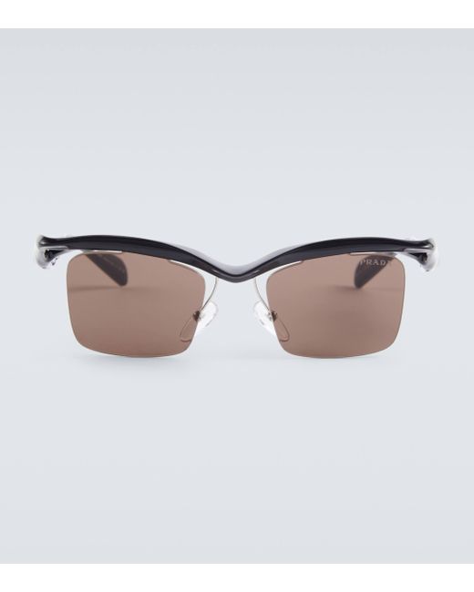 Prada Brown Runway Rectangular Sunglasses for men