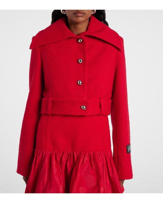 Patou Red Cropped Wool-Blend Tweed Jacket