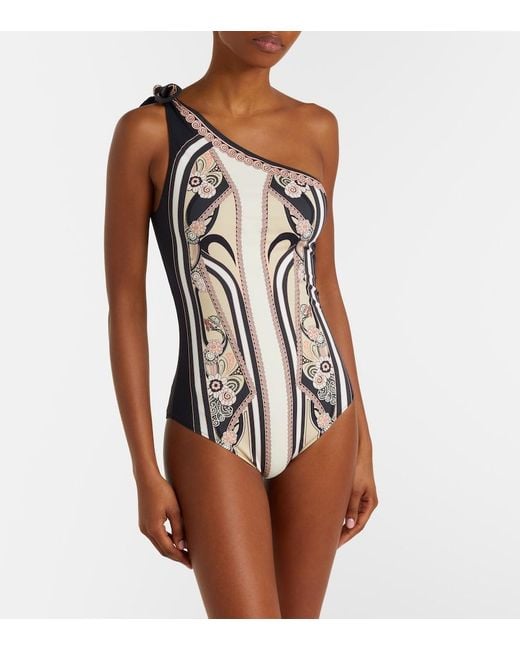 LaDoubleJ Black Goddess Printed One-Shoulder Swimsuit
