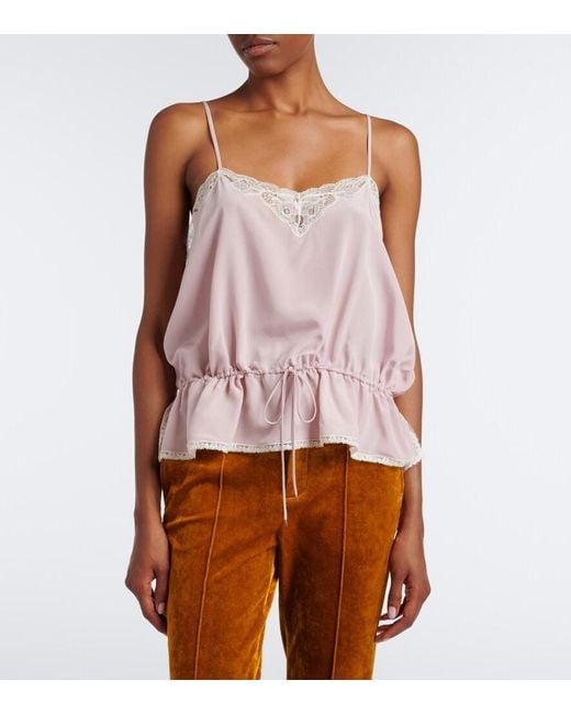 Chloé Pink Lace-Trimmed Silk Crepe De Chine Camisole
