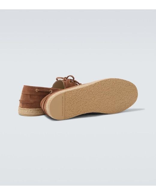 Brunello Cucinelli Brown Jute-Trimmed Suede Boat Shoes for men