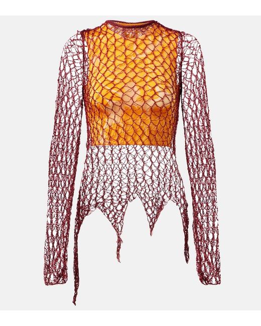 Etro Pink Open-Knit Sweater And Printed Crop Top Set