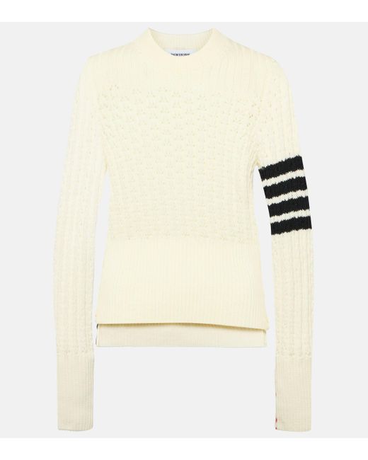 Thom Browne Natural 4-bar Pointelle Wool Sweater
