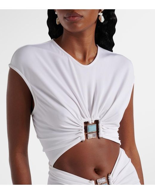 Christopher Esber White Cutout Gathered Jersey Minidress