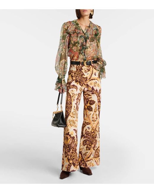 Etro Multicolor Printed Ruffled Silk Blouse