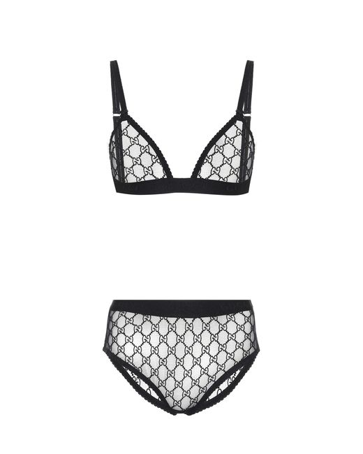 Gucci Tulle Embroide gg Lingerie Set in Black | Lyst