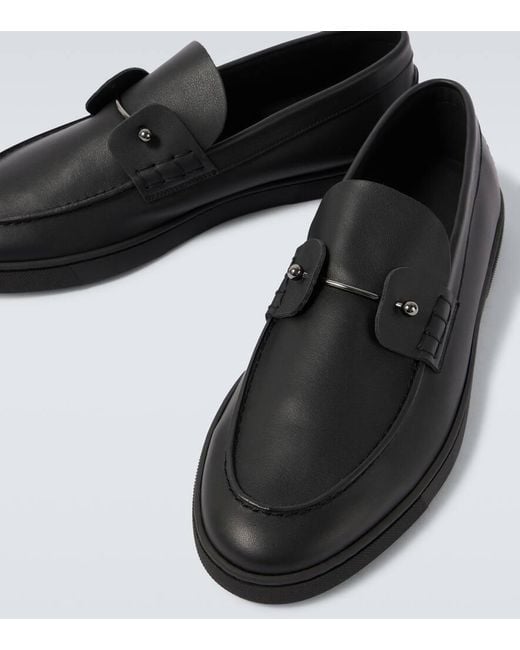 Christian Louboutin Black Chambeliboat Leather Boat Shoes for men