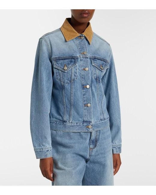 Rohe Blue Suede-Trimmed Denim Jacket