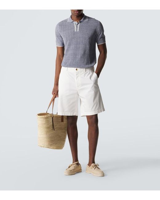 Fedeli Blue Dodo Linen And Cotton Polo Shirt for men