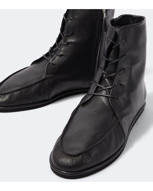Auralee Black Leather Derby Boots for men