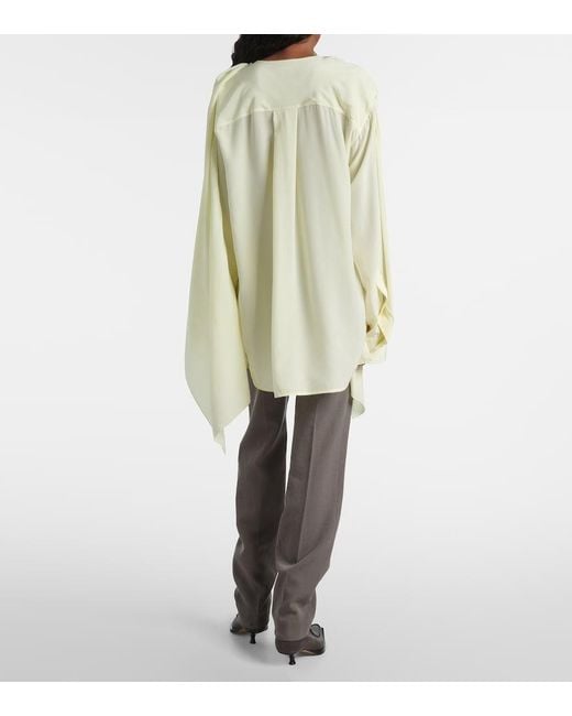 Calvin Klein Natural Kiki Draped Silk Blouse