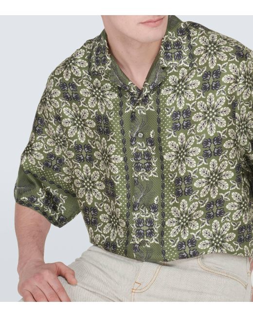 Etro Green Floral Silk Bowling Shirt for men