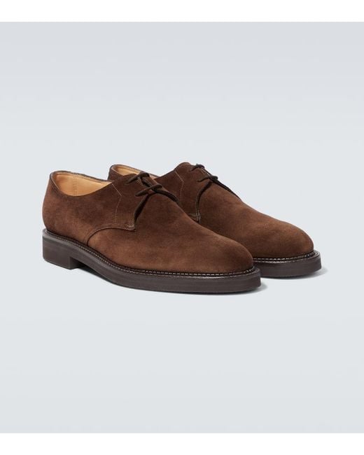 John Lobb Brown Haldon Derby Suede Shoes for men