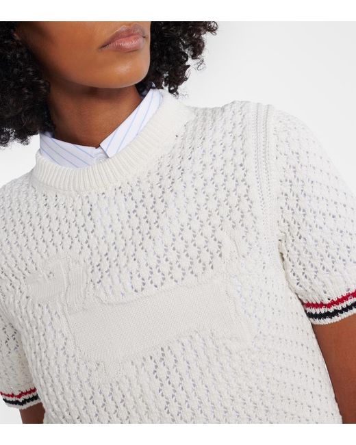 Thom Browne White Jacquard Cotton Sweater
