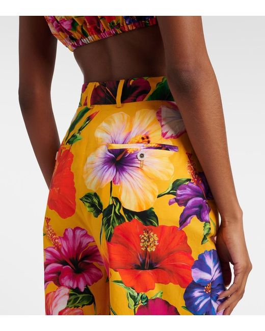 Dolce & Gabbana Orange Floral Cotton Wide-Leg Pants