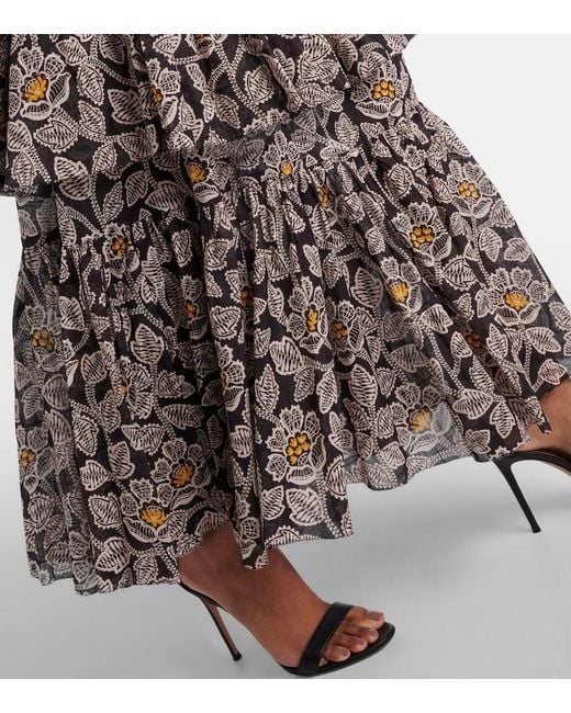 Zimmermann Black Ottie Floral Cotton Midi Dress