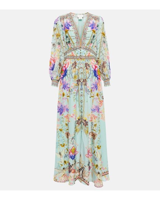 Camilla Green Embellished Floral Silk Maxi Dress