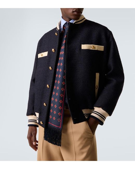 Valentino Blue Tweed Bomber Jacket for men