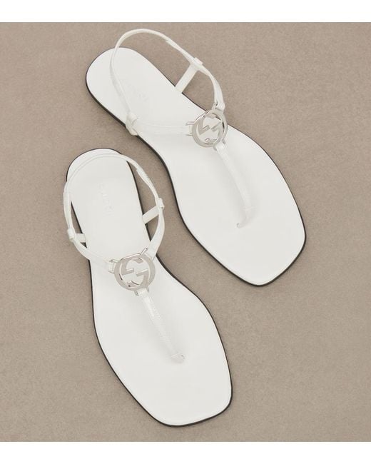 Gucci White Interlocking G Leather Patent Thong Sandals