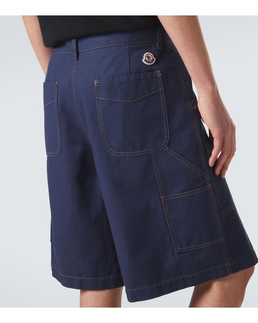 Moncler Blue Cotton And Linen Gabardine Shorts for men