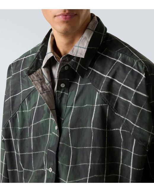 Acne Green Checked Layered Cotton Poplin Shirt for men