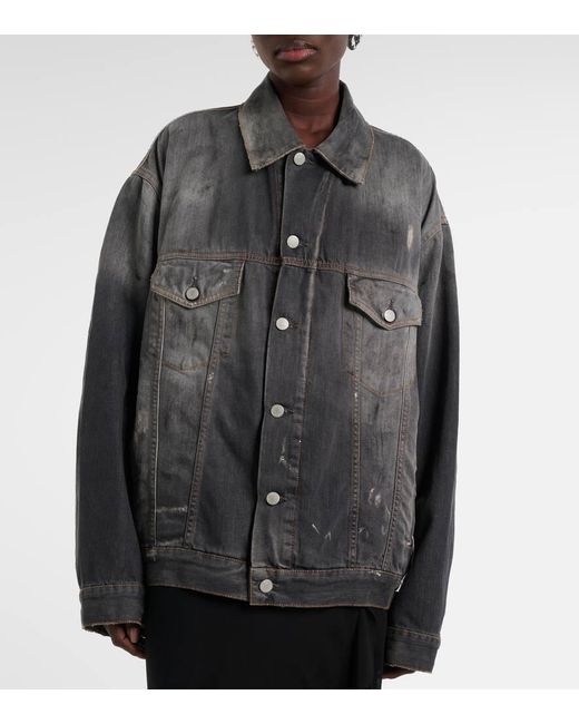 Chaqueta En Denim Estampada Acne de color Black