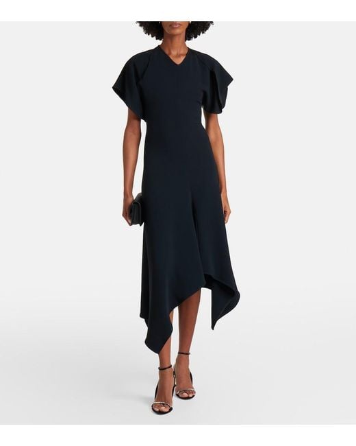 Victoria Beckham Black Asymmetric Draped Cady Midi Dress