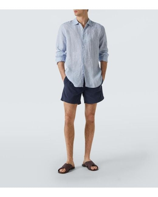 Orlebar Brown Blue Giles Linen Long-Sleeved Shirt for men