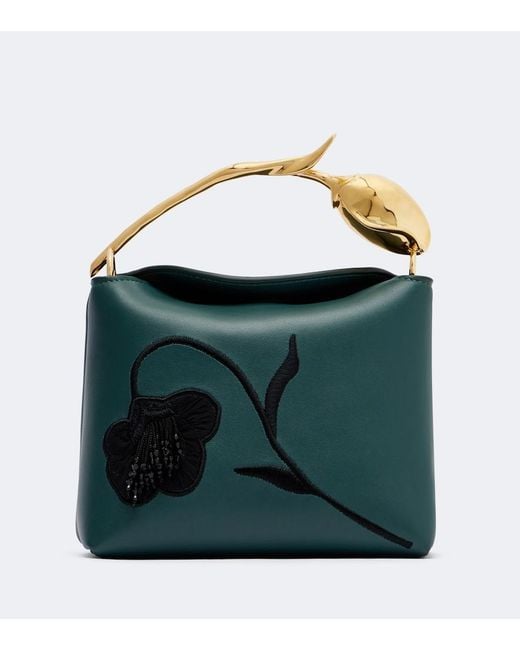 Erdem Green Bloom Mini Embroidered Leather Top-Handle Bag