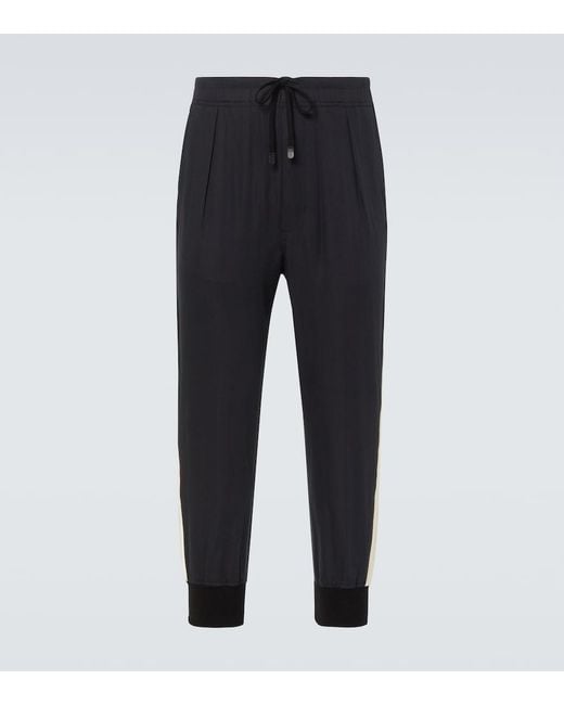 Tom Ford Blue Cotton And Silk Twill Sweatpants for men
