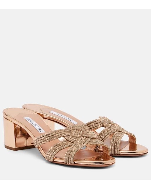 Aquazzura Pink Felix Embellished Leather Sandals
