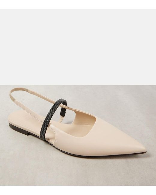 Brunello Cucinelli Natural Pointy Leather Slingback Pumps