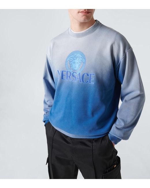 Versace Blue Medusa Tie-Dye Cotton Jersey Sweatshirt for men
