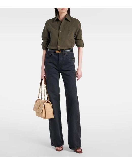 Saint Laurent Natural Niki Medium Raffia Shoulder Bag