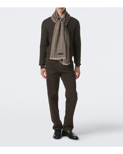 Zegna Brown Herringbone Cashmere Scarf for men