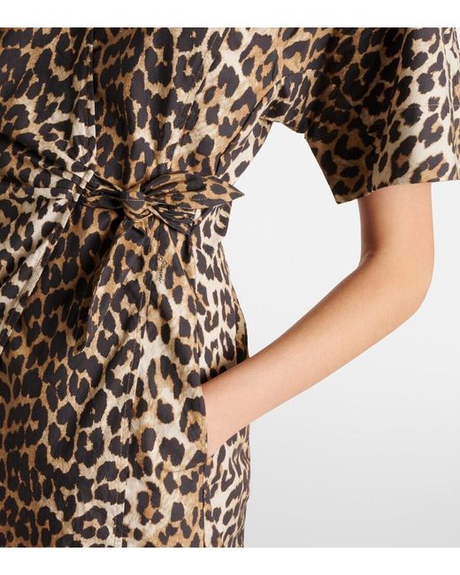 Ganni Brown Leopard Print Organic Cotton Mini Dress