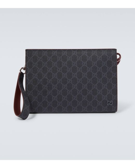 Gucci Black GG Canvas Leather-trimmed Pouch for men